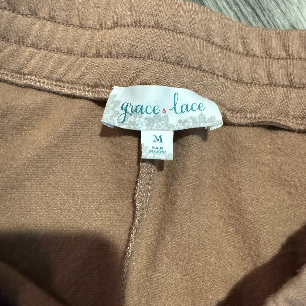 Grace & Lace Tan Jogger Sweatpants. Drawstring tie. Super soft - Picture 3 of 5